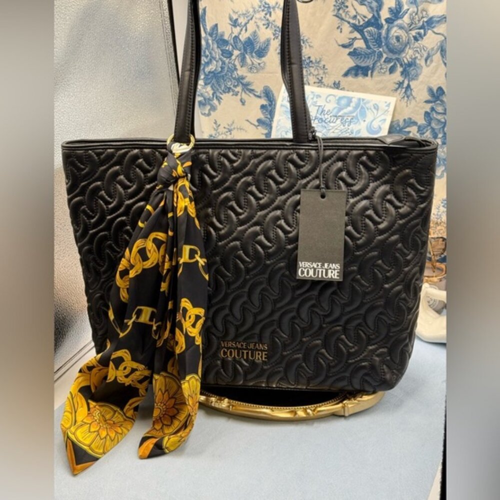 🆕 VERSACE JEANS COUTURE 🧿 NWT Black Thelma Tote Shopper + Scarf - Picture 3 of 16